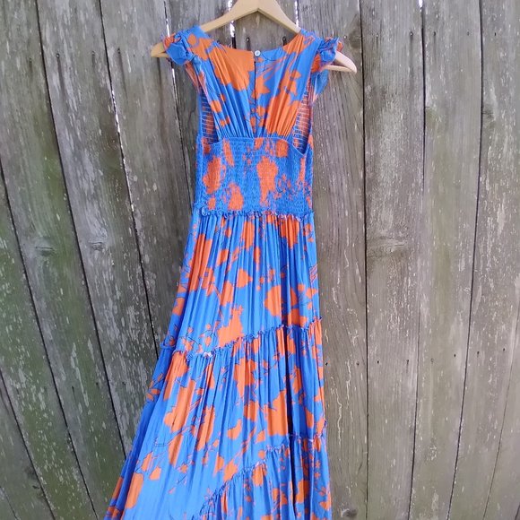 Anthropologie Abel the Label Blue Charlie Orange Floral Maxi Dress Size S NP$178 - Picture 2 of 8